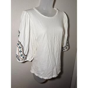 Banana Republic Embroidered Puff Sleeve Tee - White, Size L